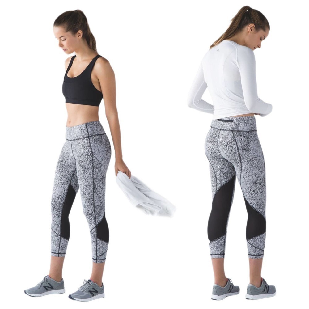 Lululemon Pace Rival Crop Power Luxtreme Spray Jacquard White Black / Black Sz 4